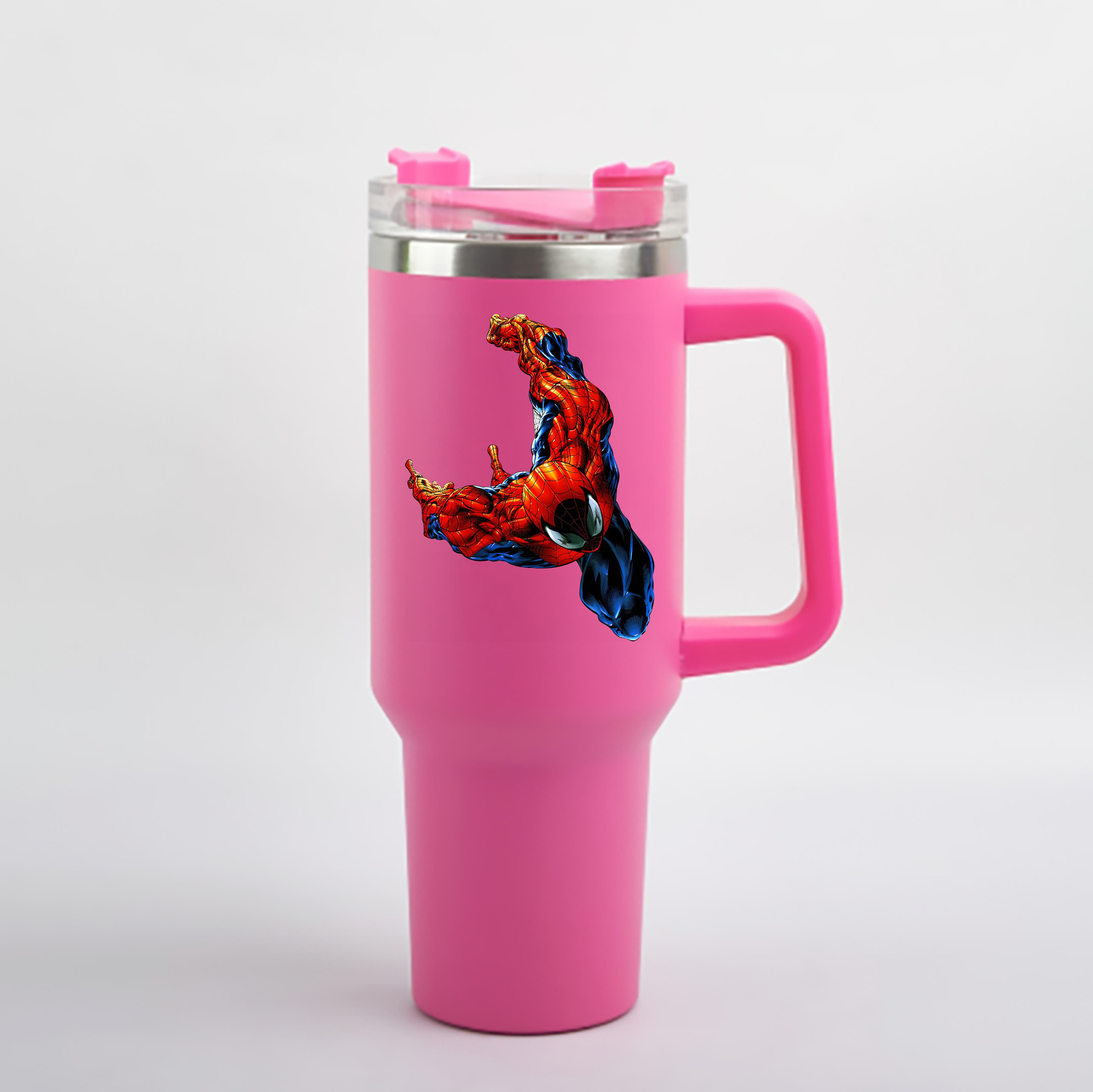 （画像用） Spider Man スパイダーマン 1200mL車用タンブラー - クリスタルステッカー（プラスチックストロー付き）